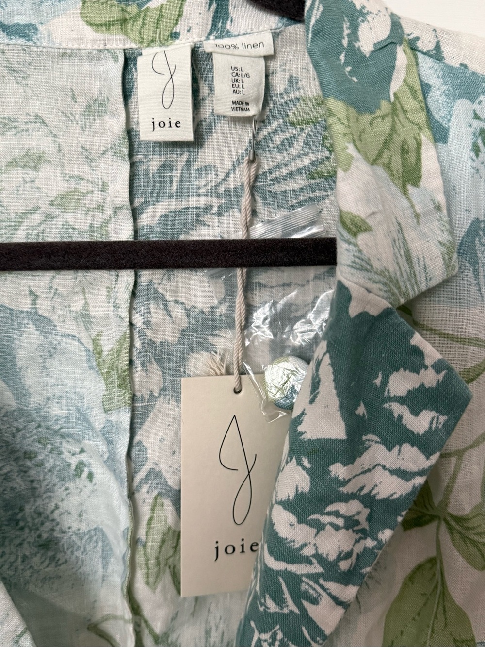 Joie Floral Linen-Blend Blazer in Teal and Sage